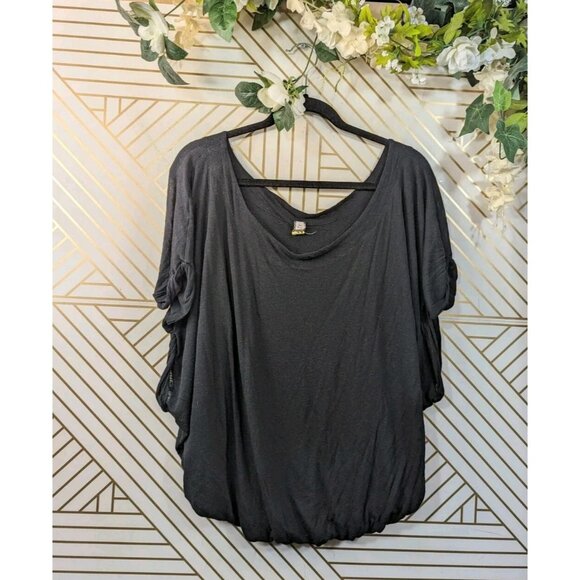 FREE PEOPLE Women's Rayon Linen Blend Black Boxy Airy Top Size Small - Picture 1 of 7